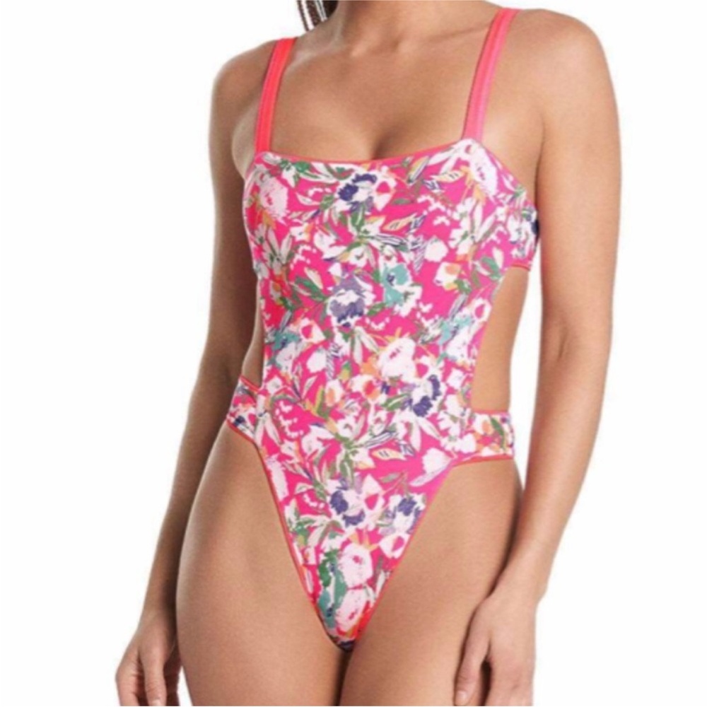 Maaji One Piece Pink Tropical Reversible Trikini NWT